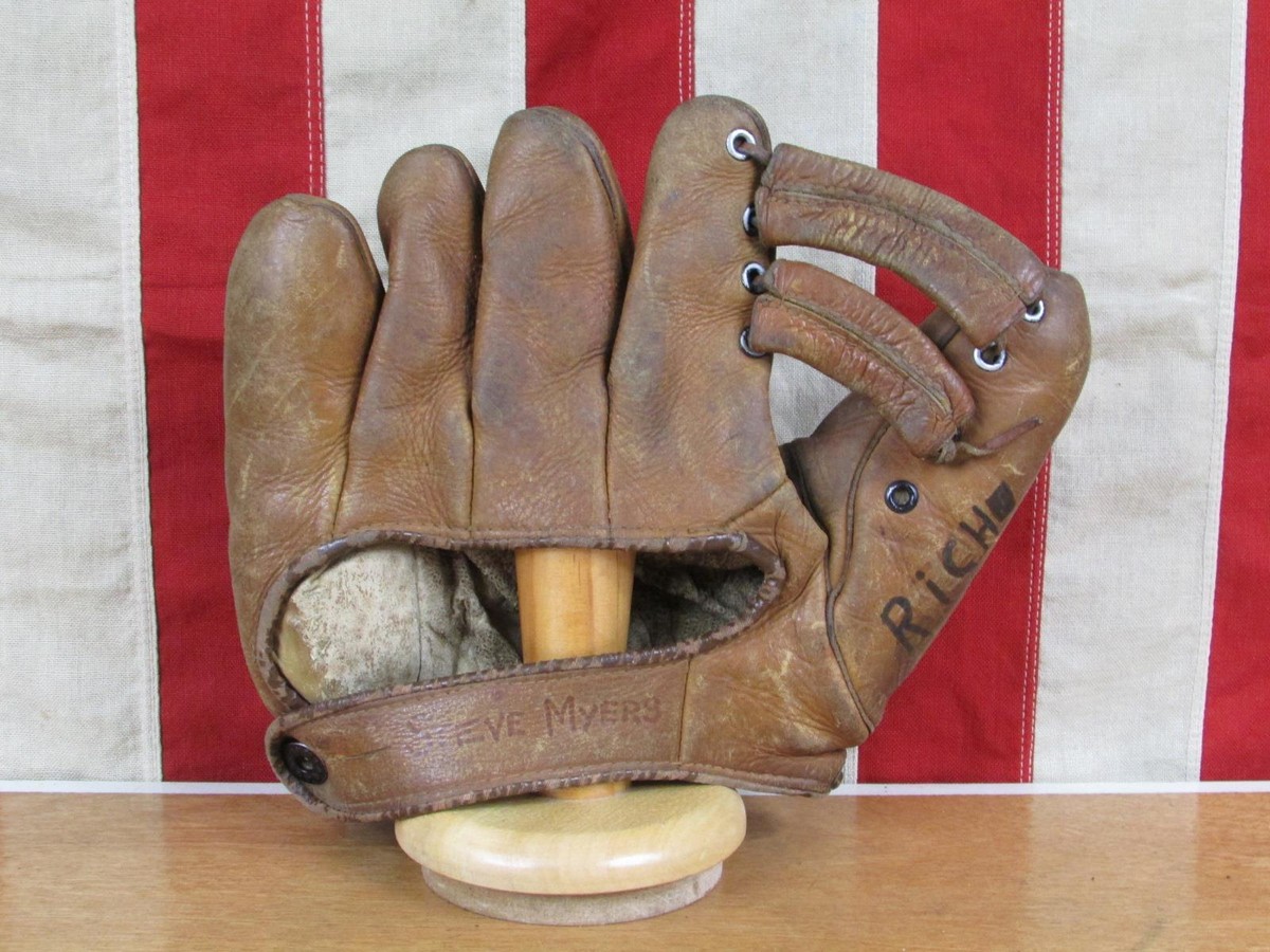 Vintage 1940s Denkert Leather Split Finger Baseball Glove Mitt HOF