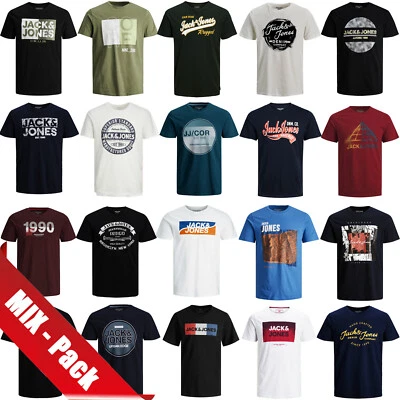 Jack Jones T-Shirt Herren Rundhals Shirt Party 3er 6er 9er MIX Männer Marken Wow - Bild 1 von 4