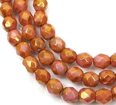 50 Firepolish Czech Glass Faceted Round Beads Luster Opaque Rose/Gold Topaz 4mm