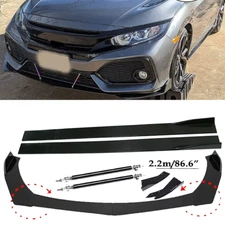 Front Bumper Lip Spoiler+86.6" Side Skirt Body Kit Glossy For Honda Civic SI