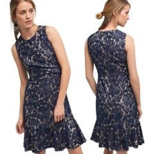 NWT Eliza J. Dress 12 Navy Blue Lace Ruched Sleeveless Lined Cocktail Formal