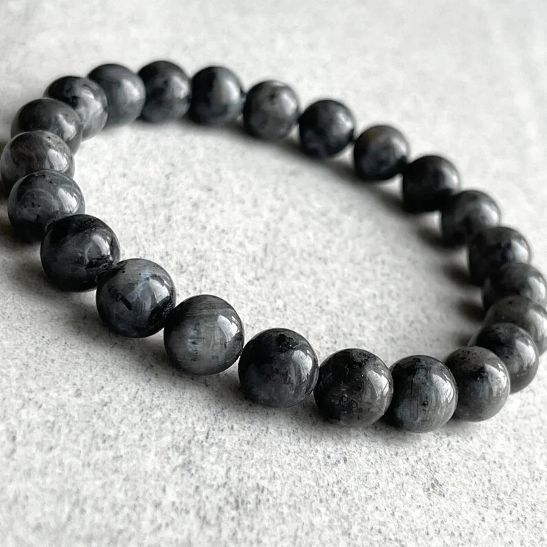 Natural Larvikite 8mm Round Shape Beaded Gemstone Healing Stretch Bracelet - Image 2 of 4