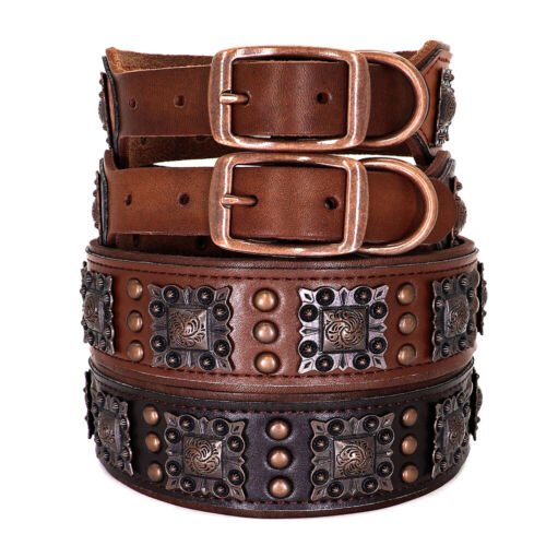 2 inch Wide Luxury Leather Dog Collar with Spike Studs Heavy Duty for Large Dogs - Picture 4 of 14