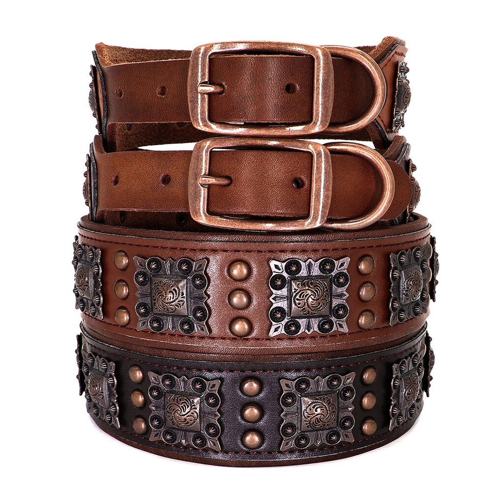 2 inch Wide Luxury Leather Dog Collar with Spike Studs Heavy Duty for Large Dogs - Image 4 of 4