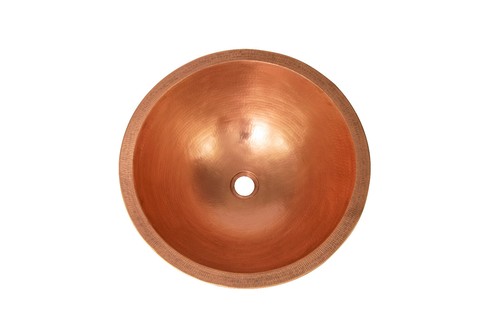 Mexican Craft Recycled Copper Bathroom Sink: 17x8" Round Vessel, Shiny, 18 Gauge - Picture 3 of 5