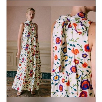 SEZANE Editions Sz 36 4 Olympia Dress Maxi Embroidered Sleeveless