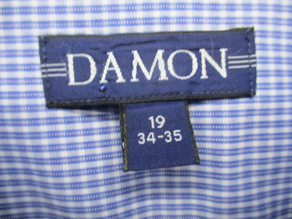 Camisa masculina Damon com botões 2XL azul branca xadrez xadrez mistura de algodão - Imagem 4 de 4