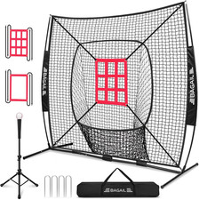 7X7 Ft Extra Large Baseball Softball Training Net with Batting Tee, Heavy Duty