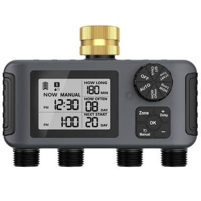4 Zone Garden Water Timer Brass Connection Weatherproof Design Programmable With