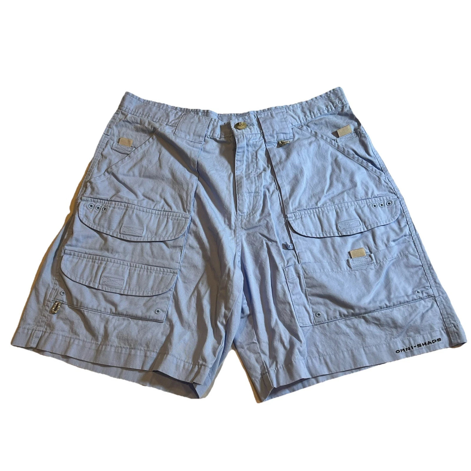 Men’s Columbia Fishing Shorts PFG Blue Stretch 34 Lightweight Cargo Pockets
