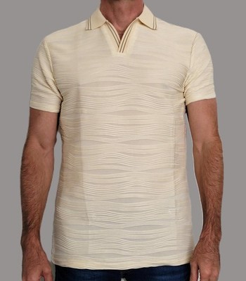 PAZO Men's L Cream Textured Polo Shirt Short Sleeve NEW