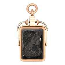 ANTIQUE VICTORIAN INTAGLIO CAMEO ONYX PENDANT LOCKET 14K YELLOW GOLD PLATINUM