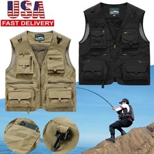 Mens Fishing Vest Hiking Tactical Waistcoat Photographer Mesh Jacket Vest US