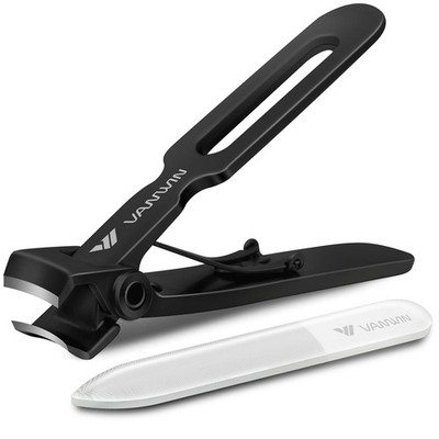 VANWIN Nail Clippers for Thick Nails, 16mm Wide Jaw 2 Piece Set, Black 