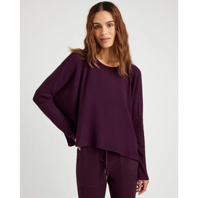 Splendid Women Plum Waffle Knit London Oversize Relaxed Long Sleeve Top Size S