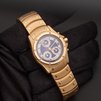 Cartier ゴールド アナログ腕時計 Cartier Santos Ronde Chronograph Watch 30mm Blue Dial 18K Yellow
