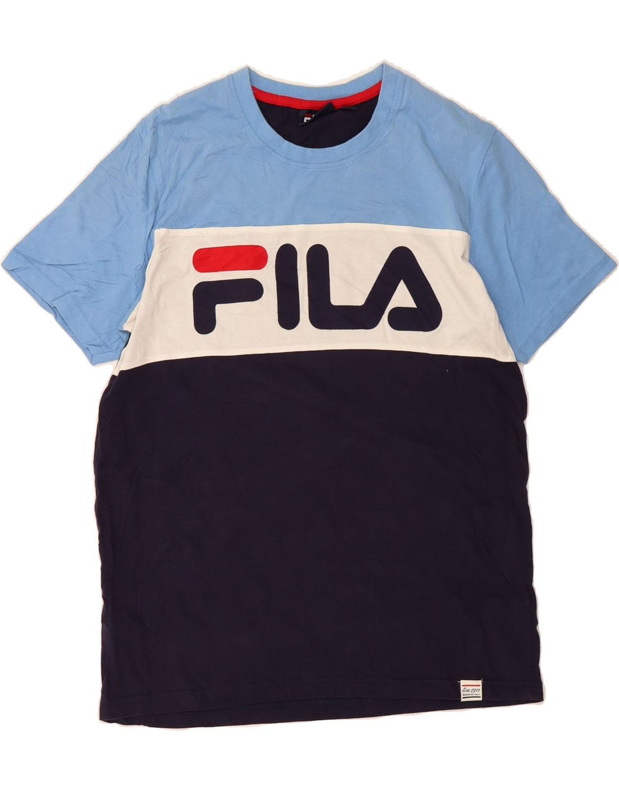 T shirt uomo FILA grafica top media blu navy colorblock cotone CX26