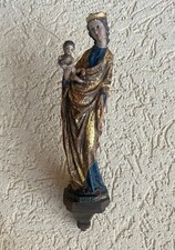 Madonna Maria mit Jesu Kind klassische Ikonografie Holzschnitzerei 33cm antik