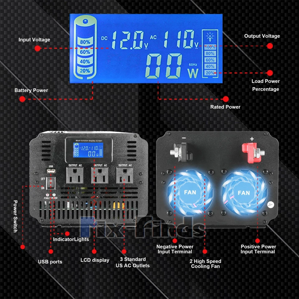 Inversor de onda sinusoidal pura 3000w 4000w nominal 12v 24v a 110v convertidor solar de energía Foto 4 de 4