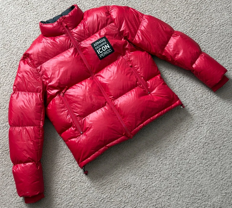 Armani Exchange AX Icon period men’s red full zip puffer down jacket coat size M - Image 2 of 4