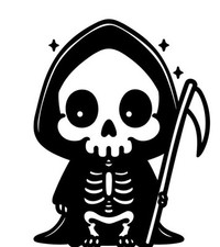 New Cute Grim Reaper Decal Sticker Black or White Vinyl Handmade 4 Custom Color