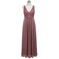 Azazie Dress 14 Dusty Pink Chiffon Maxi Sleeveless Formal Gown Bridal Prom Fairy