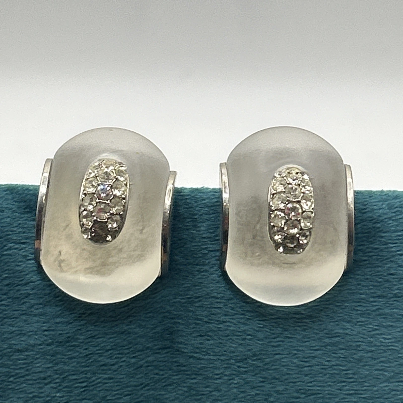 Boucle D’oreille vintage fantaisie Argenté  Strass Blanc Clips