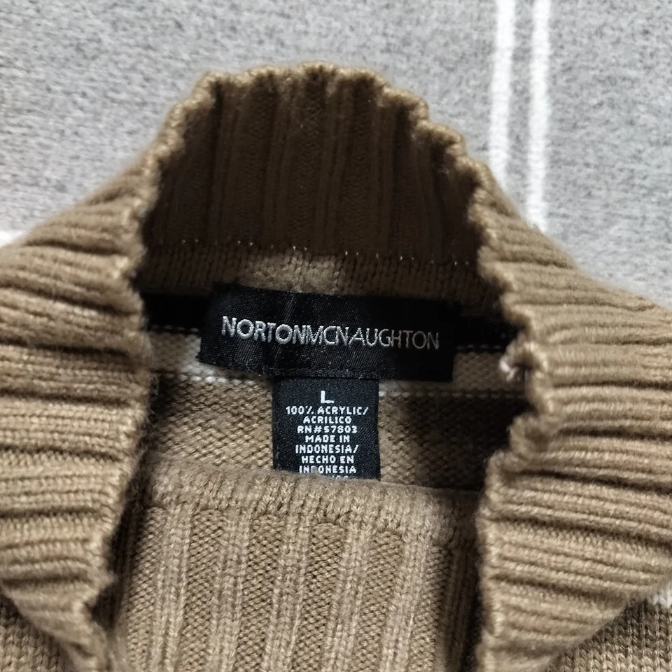 Norton McNaughton Women's Large Brown Striped Funnel Neck Acrylic Sweater Cozy - Image 3 of 4