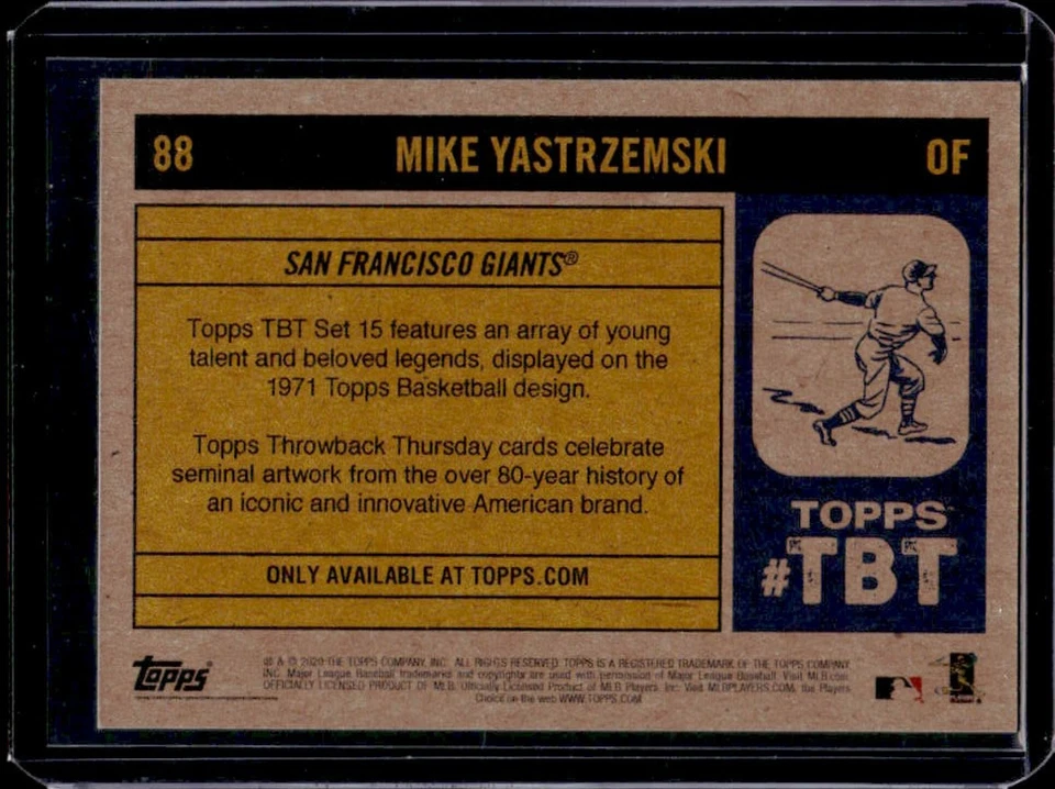 2020 Topps Throwback Thursday Mike Yastrzemski #88 Giants - Image 2 of 2