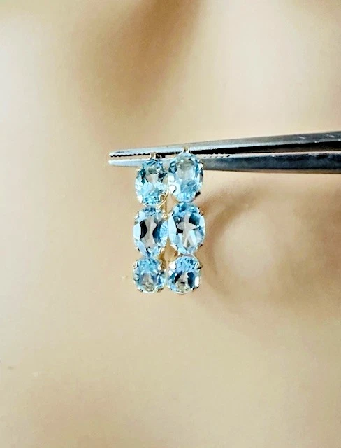 Pendientes de aro Estate de oro amarillo de 10 quilates aguamarina Foto 2 de 4