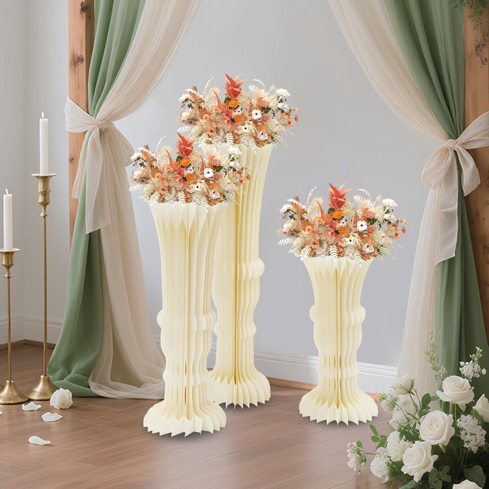 Centro de mesa de cartón plegable con forma de jarrón para boda fiesta 3 piezas Foto 3 de 4