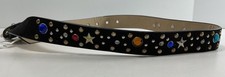 RHINESTONE STAR STUDDED BELT BLACK VELVET METAL DISCO ROCKER GLAM PUNK Size XS