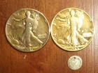 Lot of 2 Walking Liberty Gold Layered/Clad 1/2 dollars- 1941 & 1944 - circulated