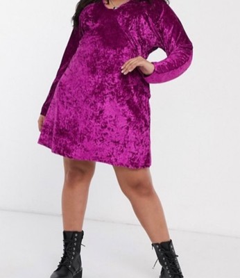 ASOS Velvety Midi Long Sleeve Dress Plus Size 20 Fuchsia Stretch Grunge |  eBay