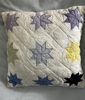 Judi Boisson Signed 1992  Twinkle Stars Quilted  Pillow Pastel Multi  18'' x 18''