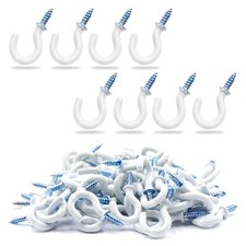 PHITUODA 50Pcs 1/2-Inch Cup Hooks Ceiling Hooks, 1/2 Inch, 50 Pcs, White
