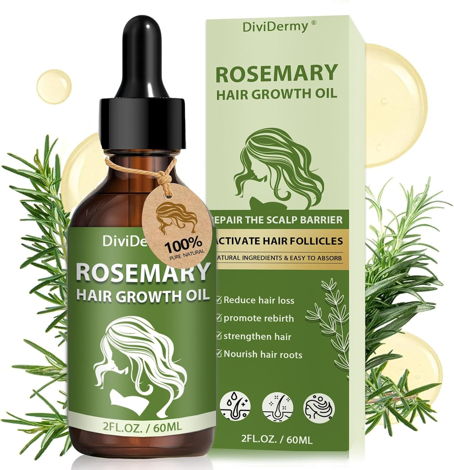 Olio Essenziale Rosmarino 60ml | Trattamento Premium Rinforzante Capelli