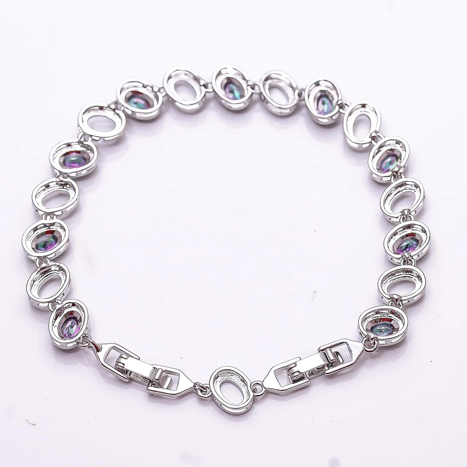 Brazalete Tenis Plata Esterlina 925 Topacio Fuego Místico Arco Iris Azul 7.99" B477406 Foto 4 de 4