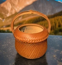 Vtg Fire Pot Chinese Portable Heater Hand Warming Wicker Clay Picnic Heat Basket