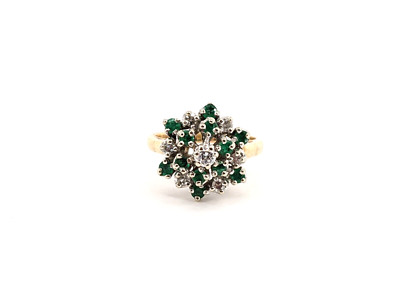 Ring 14 Kt Gelbgold 4,21 Gramm Diamanten & Smaragde Größe 5,5, 1/4 kt