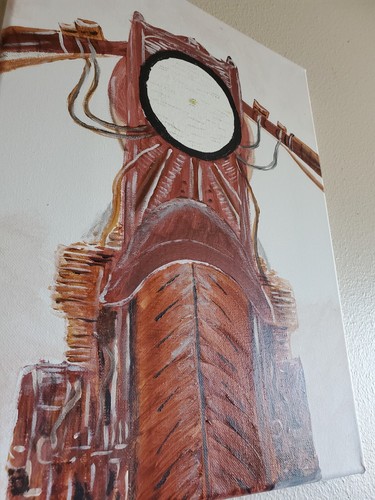 Handmade Painting Acrylic Wood Frame 16x12 Art Decor Motorcycle - Picture 7 of 9