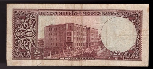 🇹🇷 Turkey, 2 1/2 Lira, 1930 (1955), Pic# 151, Back Brown - Picture 2 of 2