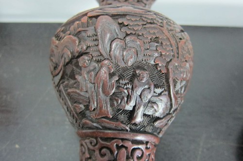 Small Antique Chinese Wood Hand Carved Dark Wood Tone Vase, 6.5" Tall, 19th C - Picture 6 of 12