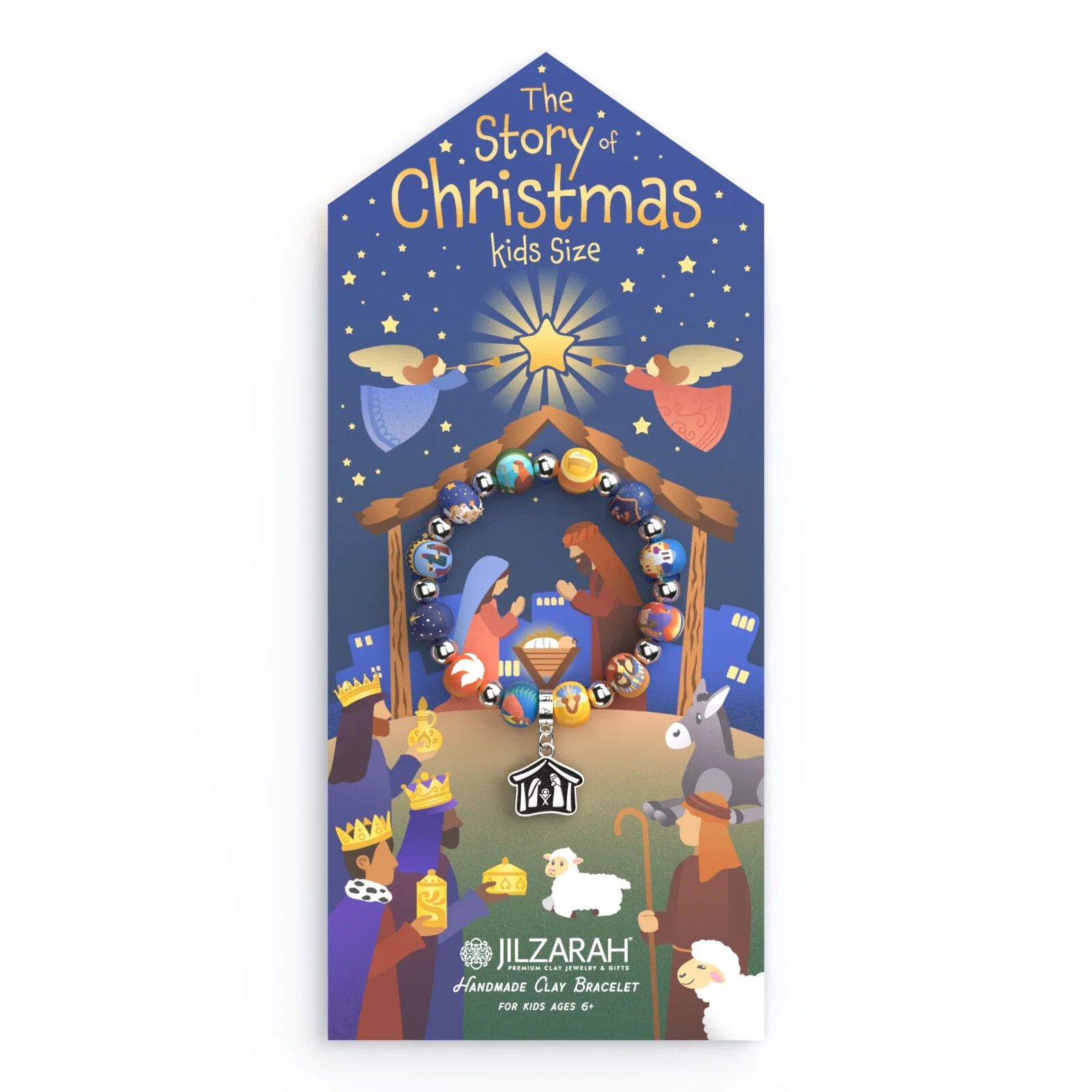 NEW JILZARAH Clay Beaded BABY JESUS CHRISTMAS STORY MANGER Charm Kids Bracelet