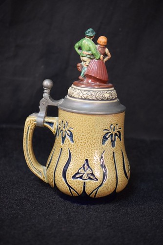 Vintage Gerz Pottery Lidded Beer Stein with Beer Hall Dancers - Picture 3 of 8