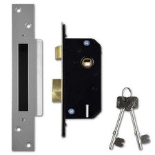 Willenhall Locks M3 5 Lever Mortice Door Sashlock 50mm Satin Chrome Keyed Differ