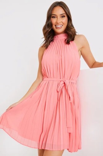 In The Style Natasha Sandhu Pleated Halter Neck Mini Dress Coral Pink UK Size 10 - Picture 4 of 4