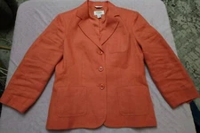 Talbots Woman Petites 4P 100% Irish Linen Blazer Jacket Orange 3/4 Sleeve 