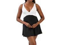 New Women's 12 Dolfin Aquashape Body Sculpting One Pc Swimsuit Skirt Black White