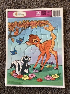 Vintage Walt Disney Bambi Classic Golden Frame Tray Puzzle-F